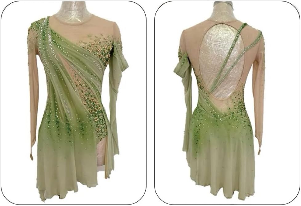 Costume Backless Ice Skating Leotard Dress for Girl Figure Skating Competition Suit Beaded Roller Skirt