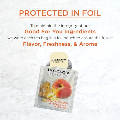 Bigelow Tea Benefits Calm Stomach Ginger Peach Herbal Tea, Caffeine Free, 18 Count (Pack of 6), 108 Total Tea Bags - Image 5