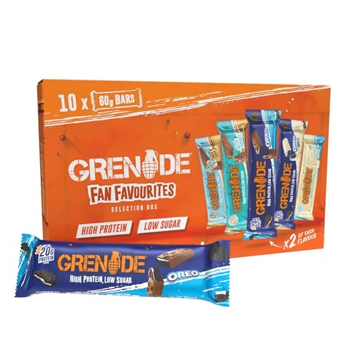 Grenade High Protein Low Sugar Bar - Fan Favourites Selection Box Protein Bars 10 x 60 g (Packaging May Vary)