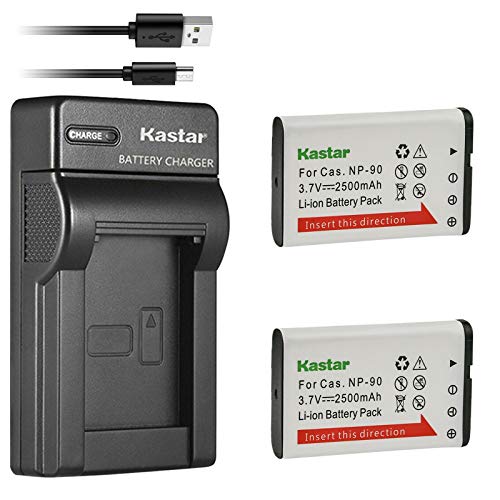 Kastar 2-Pack Battery and Slim USB Charger Compatible with Casio NP-90 NP-90DBA Battery, BC-90L Charger, Casio Exilim EX-FH100 EX-FH100BK, EX-H10, EX-H15, Exilim EX-H20 EX-H20G EX-H20GBK EX-H20GSR