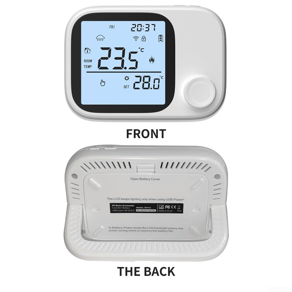 Per Smart WiFi Caldaia Termostato con Controllo Manopola | Regolatore di temperatura programmabile Wireless RF433 per App Tuya | Modalità manuale e automatica | Sistema di riscaldamento a lungo raggio