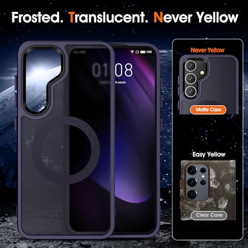 Image of Oterkin Magnetic for Samsung Galaxy S23 Case Matte, S23 Phone Case Compatible with MagSafe Frosted Translucent Shockproof Anti-Scratch Slim Fit Case Military Grade Protection (Dark Purple)