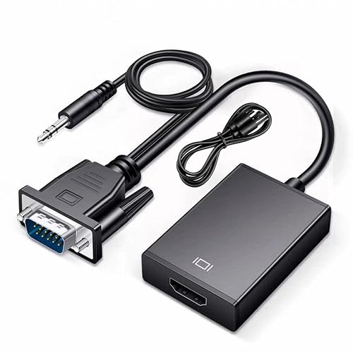 ETZIN VGA to HDMI Adapter, Gold-Plated VGA to HDMI Converter (Male to Female) with 0.5FT Audio Cable from PC, Monitor, Uni-Directional VGA (Source) to HDMI (Display)