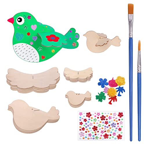 BOSCOW 3D Holzvögeln, 16 Stück Vögeln Holz-Bastelsets für Kinder in 2 Größen Osterdeko Frühlingsbasteln Kreative Kunst und Bastelbedarf für Gartenbalkon, ideale Geschenke für Jungen und Mädchen Cover