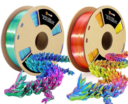 Image of LOVOON 3D Printing Filament Bundle 2 KG, Tricolor PLA Filament 1.75mm Silk Blue /Green /Red and Silk Blue /Yellow /Red, Color Changing 3D Printer PLA Filaments, 1KG X 2 Spools