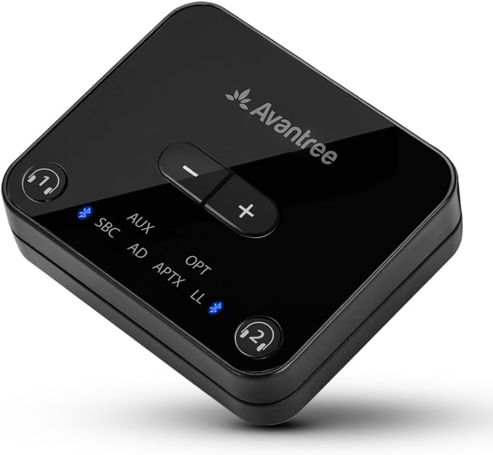 Avantree Audikast Plus テレビ用Bluetooth 5.3送信機 音量調節機能付き、ヘッドホン2台用aptX低遅延オーディオアダプター（光デジタル/AUX/RCA/USB）、Class1 大通信距離30m、TV用トランスミッター 遅延なし - 受信モードなし