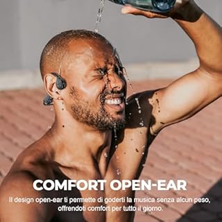 Relxhome Cuffie conduzione ossea Bluetooth 5.4 - Auricolare conduzione ossea orecchie aperte con microfono, IPX8 impermeabile conduzione casco per ciclismo, corsa sportiva