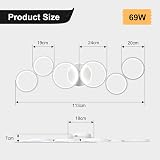 LED Ceiling Light Dimmable Living Room Ceiling Lamp White Living Room Lamps Bedroom Light Remote Control and APP Control, Modern 6-Ring Round Ceiling Lighting with Memory Function, L113cm/69W - 5