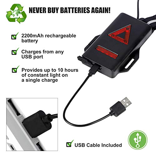 WESTGIRL Lauflicht, Brustlampe mit verstellbarem Strahl 500 Lumen, USB wiederaufladbare wasserdichte vordere Lampe und hintere Warnblinkende LEDs