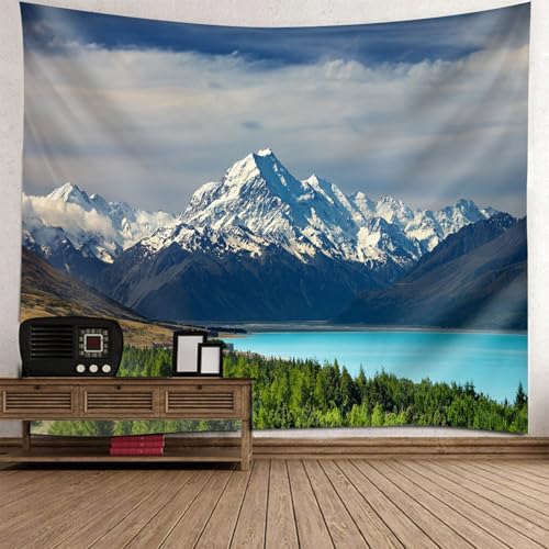 Tapisserie murale nature montagne et lac grande 256x300cm pour decoration chambre