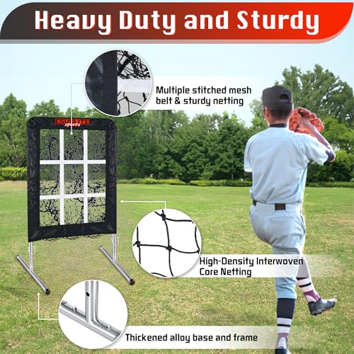 Image of 9 Hole Pitching Net with Strike Zone, Baseball Softball Pitching Target - Adjustable Height Portable Indoor Outdoor Training Equipment for Pitchers of All Levels, Coaches, and Players