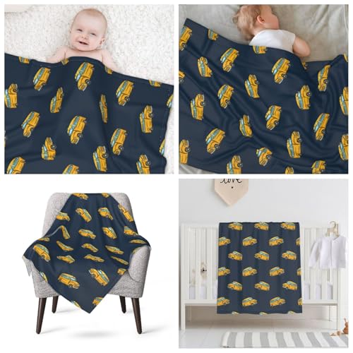 Image of School Bus Baby Blanket 30 inchx40 inch - Soft Flannel Fleece Throw for Crib & Stroller, Plush Nursery Blanket for Toddlers, Cozy Travel Blanket