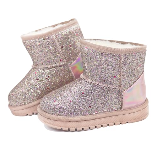 Image of Girls Winter Boots Toddler Girl Boots Warm Sparkle Sequin Outdoor Non-Slip Snow Boot for Little kids