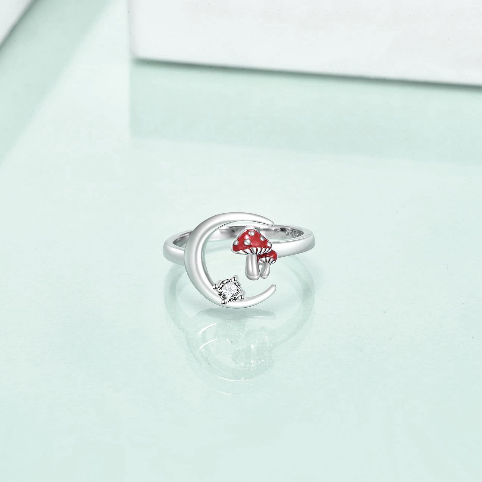 VONALA Anello regolabile per donne in argento Sterling 925 a doppio fungo per donne, ragazze, regalo per la festa della mamma, taglia 7, Argento sterling