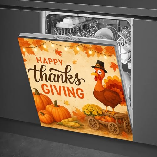 Image of HOMETITUTE Thanksgiving Turkey Dishwasher Magnet Cover 23x26 in Fall Decor Dishwasher Magnet Cover for Kitchen Appliance Decoration Front Panel Sticker Rustic Art Skin Panel Home Decor Decal