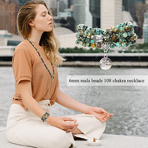 Bivei 108 Mala Beads Necklace Long Beaded Wrap Bracelets Genuine Gemstone Mala Prayer Beads Lotus Buddha Charm Yoga Meditation Necklace4