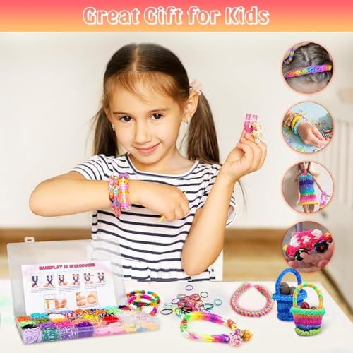 Image of DARK MAGISTER Kids Bracelet Making Kit with Colorful Beads, Rubber Bands, Charms and Tools - DIY Jewelry Craft Box for Children (Rubberband Art Kit)