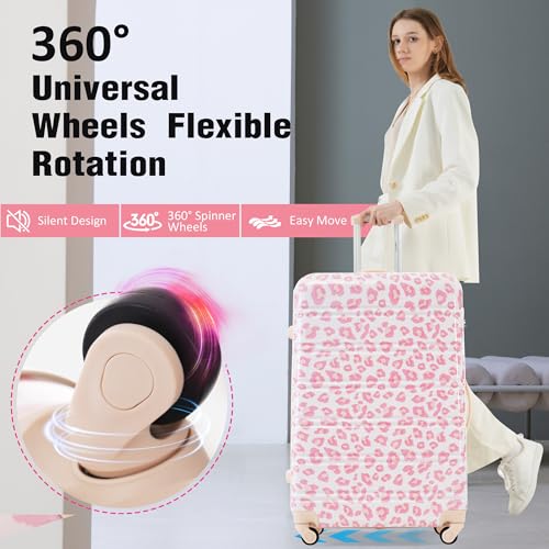 Merax Luggage Sets 3 Piece, Hardside Expandable Suitcase Set with Spinner Wheels, Lightweight Leopard 20+24+28 IN Suitcase with Carry on Luggage, Leopard Pink4