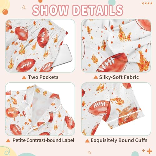 Football Fire Red Pattern Pajamas Set Summer Button Down Sleepwear Pjs Sets Comfy Loungewear3