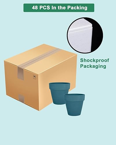 Miniatura 7 de vensovo 48 macetas pequeñas de terracota y terracota de 2 pulgadas con drenaje, pequeña maceta de cerámica de arcilla azul acero, ideal para plantas