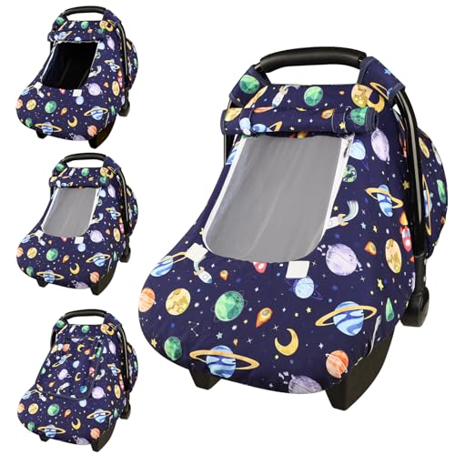 Image of Baby Carseat Cover Winter, Pea Pod Infant Car Seat Covers Canopy for Newborn with 2 Layers Windows of Breathable Mesh/Fabric, Lightweight Polyester/Minky Dot Backing, Snug Fit Most Baby Car Seat