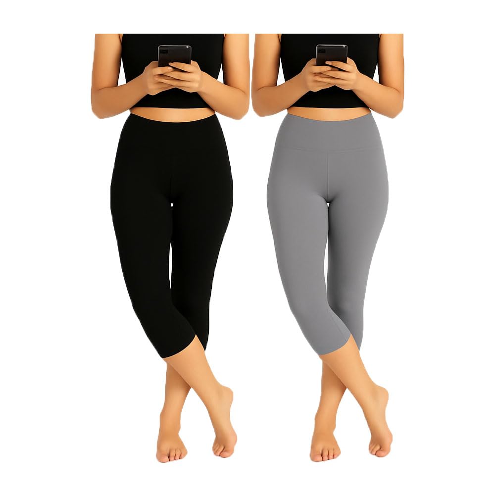 brand flex Womens Stylish Cotton Blend Stretchable Plain Capri Black, Grey 2Pack-picture-46