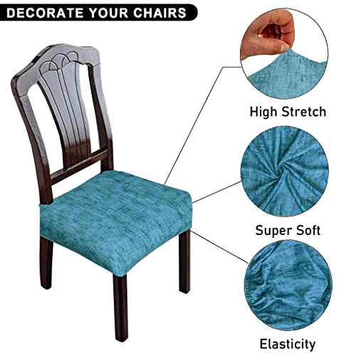 Image of Set of 4 Stretchable Dining Chair Covers, Universal Fit Washable Seat Slipcovers for Dining Room & Home Decor (Texture Teal)