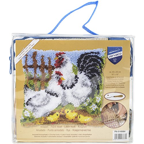 Broderie débutant point noué kit complet coussin poules facile