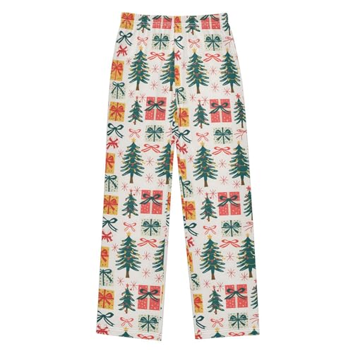 ALAZA Christmas Green Pine Tree Snowflake White Pajama Pants Long Sleep Pant Pajama Bottoms Elastic Waist with Pockets