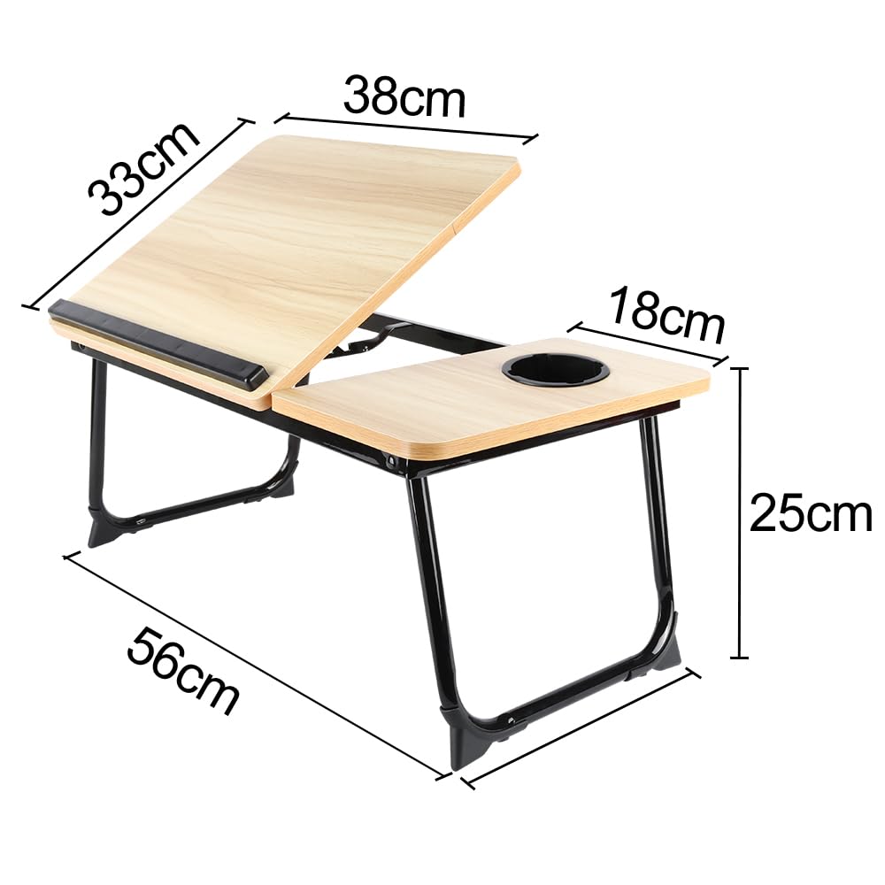 Table de lit Pliable et réglable, Plateau pour Ordinateur Portable avec Plateau inclinable, tiroir, Bureau de lit en Bambou,Support d'Ordinateur (56 * 33 * 24cm)