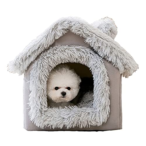 Niche d'intérieur pour chien et chat - Lavable avec coussin amovible - Léger et chaud - Universel - Toutes les quatre saisons (gris S code) Cover