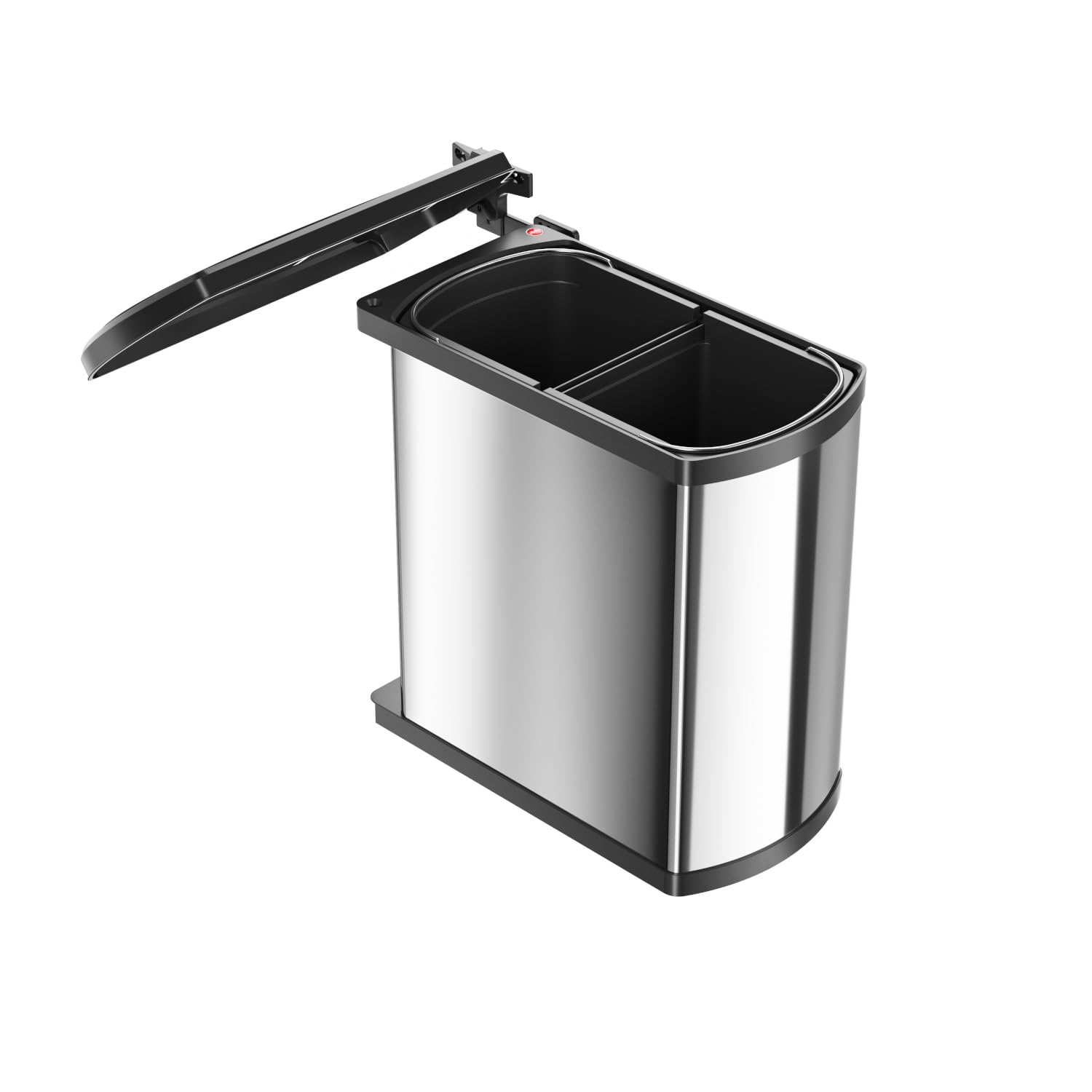 Hailo Abfallsammler Duo 16 L (3416101) – Schwenkbarer Einbau-Mülleimer, 2 Fächer, poliertes Schwarz, für Drehtür-Schränke ab 45 cm Breite