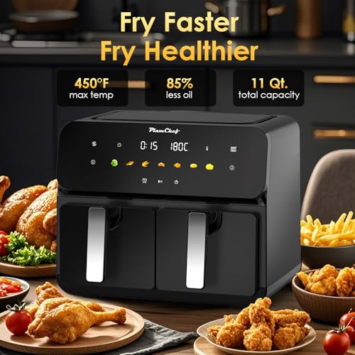 Image of 10QT Large Dual Zone Air Fryer, Double Basket Air Fryer with 2x5QT Baskets, Digital Full Touchscreen Easy-Panel, SyncCook Function, Cook 2 Dishes at Once for 4-6 Family,1700W, Black