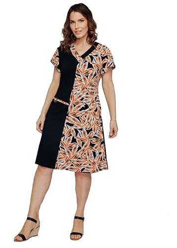 Afibel Robe Droite Maille Extensible (54, Noir/Corail) Cover