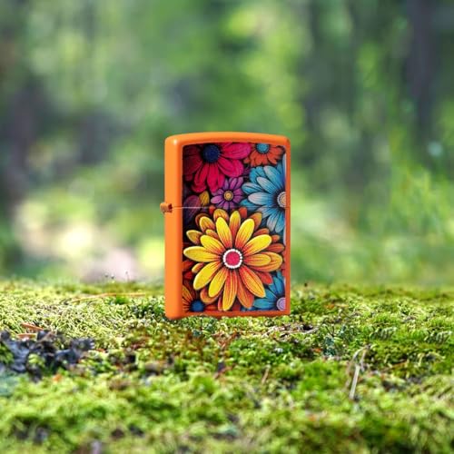 Encendedor Zippo con grabado personalizado diseño flores naranja mate miniatura 3