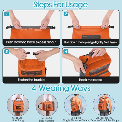 Image of MORXPLOR Dry Bag Waterproof,5L /10L /20L /30L /40L /55L Roll Top Dry Bag Backpack with WaterProof Phone Case for Swim,Kayak