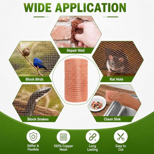 Image of 5 inch x 100 Ft Copper Mesh Roll, Double Layer Pure Copper Wire Mesh,Easy Cut