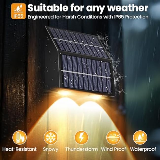 Solar Fence Lights Outdoor with Dual Panels ¨C Long-Lasting & Bright Weatherproof LED Solar Lights Outdoor for Yard,Patio,Wall,Steps(8 Pack)