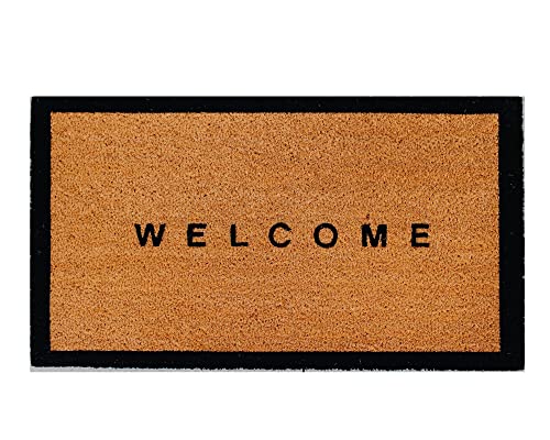 Theodore Magnus Natural Coir Doormat with Non-Slip Backing - 17 x 30 - Outdoor / Indoor - Natural - Welcome w/ Border - COIR-1730-15-121