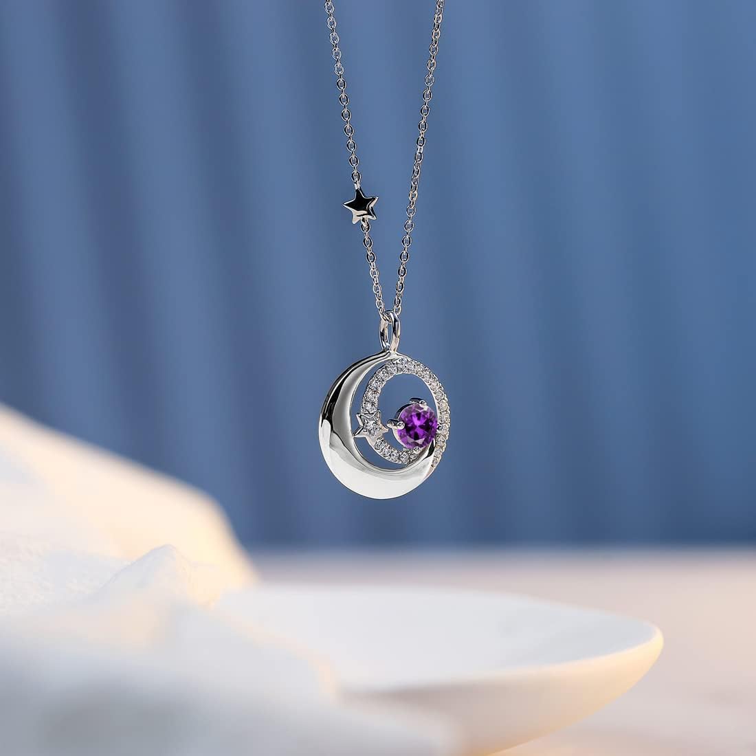 FANCIME Birthstone Necklaces 925 Sterling Silver Moon and Star Pendant Fine Jewelry Birthday Christmas Gifts for Mom Wife Her Daughter, Adjustable Chain 16+2" - Image 3