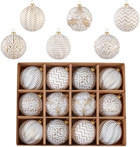 Vintage Christmas Ornaments Ball Set, 12 PCS Shatterproof Antique Traditional Christmas Tree Ornaments for Indoor Xmas Holiday Home Decor (Gold)