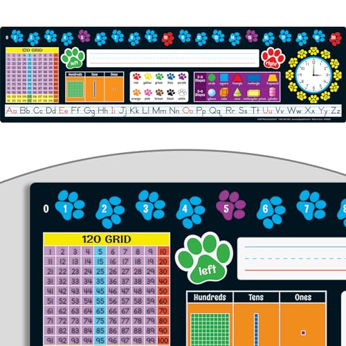 Image of Really Good Stuff Paw Prints Desktop Reference Nameplates, 24-Pack | Ages 5+, Kindergarten+, Self-Adhesive Deluxe Plastic with Letters, Numbers, Colors, 3D Shapes, 120 Grid, Base 10 and Time