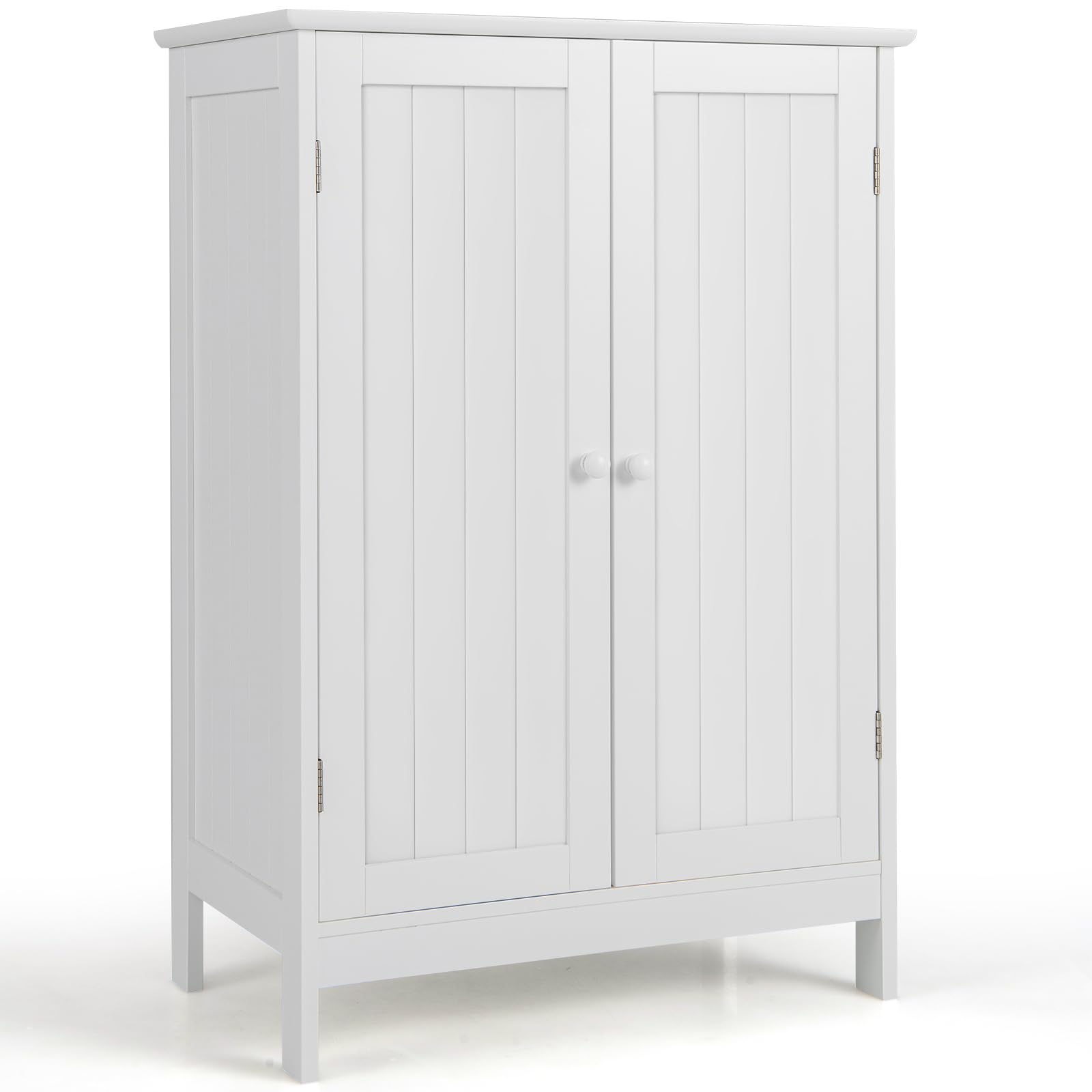 COSTWAY Bathroom Floor Cabinet, Freestanding Storage Cupboard with Adjustable Shelves, Wooden Side Cabinet Organizer Unit for Bathroom Living Room Hallway (White)
