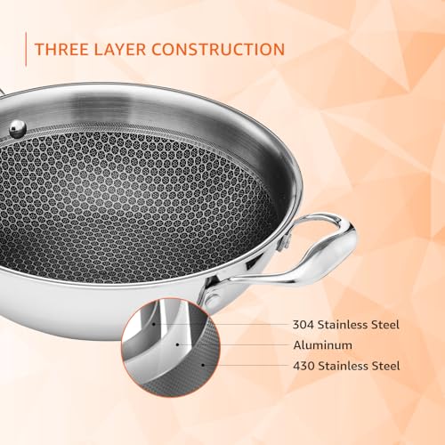 Amazon Basics Non-Stick Honeycomb Triply Stainless Steel Kadhai with Glass Lid, 24 cm - 2.7L, Fast & Even Heating, Induction & Gas Compatible - Image 4