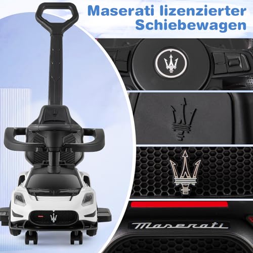 DREAMADE 3-in-1 lizenzierter Maserati Rutschauto, Rutschfahrzeug mit Schiebestange, Musik & Sicherheitsbügel, Schiebeauto für Kinder 18-60 Monate, belastbar bis 25kg (Weiß) – Bild 7
