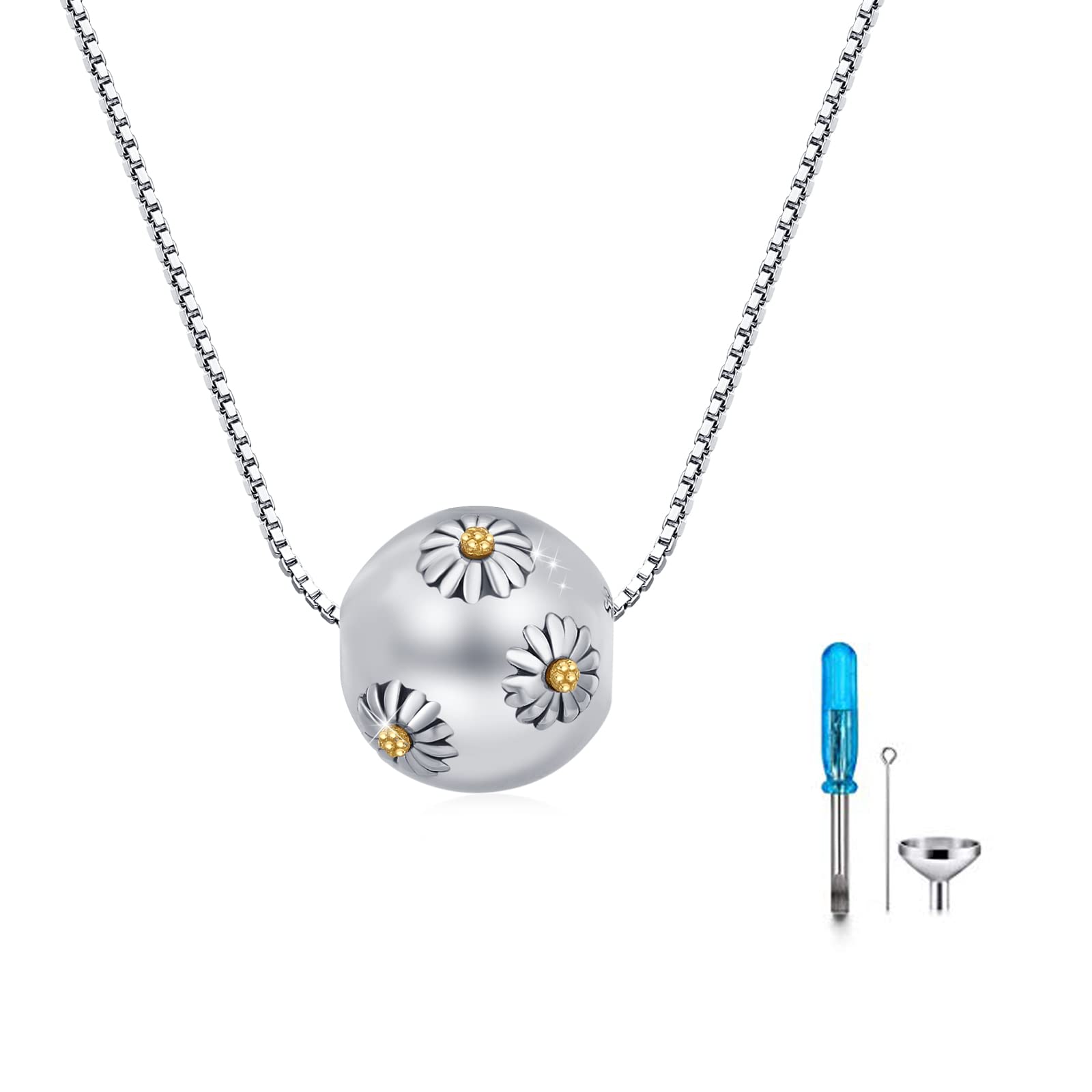 OHAYOO Urn Necklaces for Ashes for Women 925 Sterling Silver Daisy Memorial Necklace Memorial Gift for Mom, Daughter Loved One