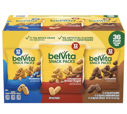 Breakfast Biscuits Variety Packs | 3 Natural Flavors – 12 Chocolate belvitas Snack Packs, 12 Cinnamon