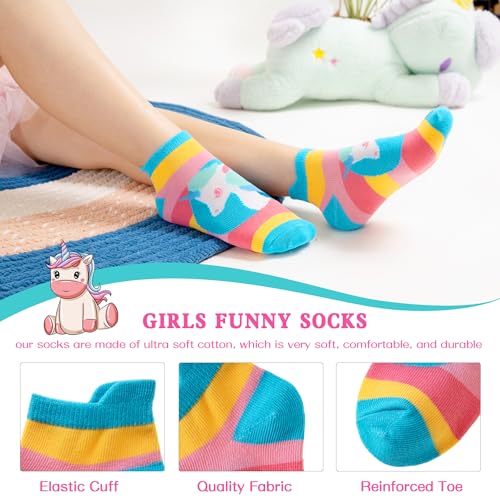 Image of WEVIAS Kids Girls Socks Unicorn Ankle Funny Cartoon Low Cut Cotton Cute Novelty Fashion Toddler No Show Silly Socks 6 Pairs