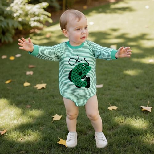 Newborn Baby Boy Girl Romper Long Sleeve Striped Outfit Waffle Bubble Jumpsuit Fall Winter Clothes2