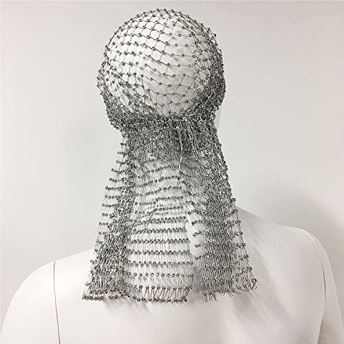 Bling Hollow Headdress Veil Cap Fishnet Elastic Headband with Rhinestone Hollow Mesh Headpiece Hair Hoop Crystal Turban Cap Shining Flapper Head Wrap Head Scarf Hair Accessories for Women Girl - Image 3